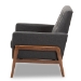 Baxton Studio Perris Mid-Century Modern Dark Grey Fabric Upholstered Walnut Wood Lounge Chair - BSOBBT8042-Dark Grey-CC