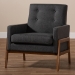 Baxton Studio Perris Mid-Century Modern Dark Grey Fabric Upholstered Walnut Wood Lounge Chair - BSOBBT8042-Dark Grey-CC