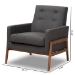 Baxton Studio Perris Mid-Century Modern Dark Grey Fabric Upholstered Walnut Wood Lounge Chair - BSOBBT8042-Dark Grey-CC