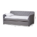 Baxton Studio Camelia Modern and Contemporary Grey Fabric Upholstered Button-Tufted Twin Size Sofa Daybed with Roll-Out Trundle Guest Bed - BSOCamelia-Light Grey-Daybed