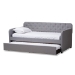 Baxton Studio Camelia Modern and Contemporary Grey Fabric Upholstered Button-Tufted Twin Size Sofa Daybed with Roll-Out Trundle Guest Bed - BSOCamelia-Light Grey-Daybed