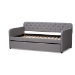 Baxton Studio Camelia Modern and Contemporary Grey Fabric Upholstered Button-Tufted Twin Size Sofa Daybed with Roll-Out Trundle Guest Bed - BSOCamelia-Light Grey-Daybed