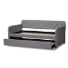 Baxton Studio Camelia Modern and Contemporary Grey Fabric Upholstered Button-Tufted Twin Size Sofa Daybed with Roll-Out Trundle Guest Bed - BSOCamelia-Light Grey-Daybed
