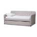Baxton Studio Camelia Modern and Contemporary Beige Fabric Upholstered Button-Tufted Twin Size Sofa Daybed with Roll-Out Trundle Guest Bed