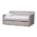 Baxton Studio Camelia Modern and Contemporary Beige Fabric Upholstered Button-Tufted Twin Size Sofa Daybed with Roll-Out Trundle Guest Bed - BSOCamelia-Beige-Daybed