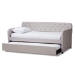 Baxton Studio Camelia Modern and Contemporary Beige Fabric Upholstered Button-Tufted Twin Size Sofa Daybed with Roll-Out Trundle Guest Bed - BSOCamelia-Beige-Daybed