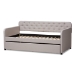 Baxton Studio Camelia Modern and Contemporary Beige Fabric Upholstered Button-Tufted Twin Size Sofa Daybed with Roll-Out Trundle Guest Bed - BSOCamelia-Beige-Daybed