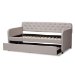 Baxton Studio Camelia Modern and Contemporary Beige Fabric Upholstered Button-Tufted Twin Size Sofa Daybed with Roll-Out Trundle Guest Bed - BSOCamelia-Beige-Daybed