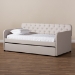 Baxton Studio Camelia Modern and Contemporary Beige Fabric Upholstered Button-Tufted Twin Size Sofa Daybed with Roll-Out Trundle Guest Bed - BSOCamelia-Beige-Daybed