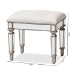 Baxton Studio Marielle Hollywood Regency Glamour Style Off White Fabric Upholstered Mirrored Ottoman Vanity Bench - BSORS2937