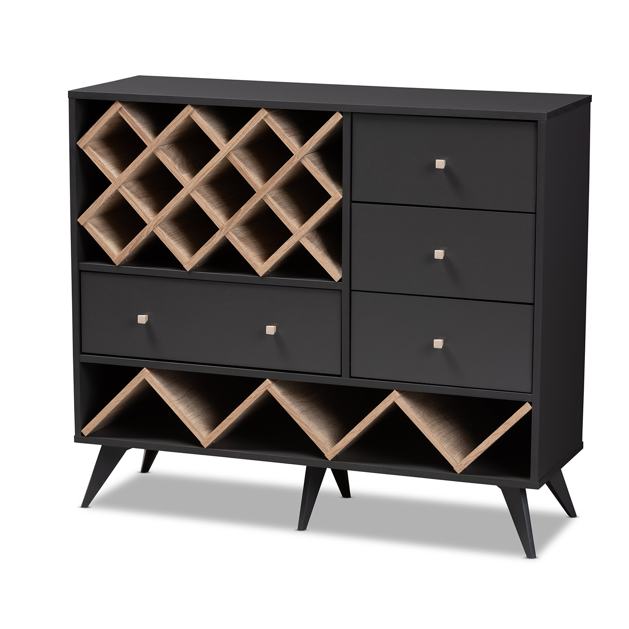 Baxton Studio Savino Mid-Century Modern Dark Grey and Oak Finished Wood Wine Cabinet