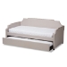 Baxton Studio Ally Modern and Contemporary Beige Fabric Upholstered Twin Size Sofa Daybed with Roll Out Trundle Guest Bed - BSOAlly-Beige-Daybed