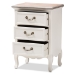 Baxton Studio Capucine Antique French Country Cottage Two Tone Natural Whitewashed Oak and White Finished Wood 3-Drawer End Table - BSOJY17B092-White-ET