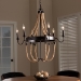 Baxton Studio Cassia Vintage Industrial Antique Style Hemp and Dark Bronze Metal 6 Light Chandelier - BSOEVEN1015