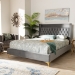 Baxton Studio Valery Modern and Contemporary Dark Gray Velvet Fabric Upholstered Queen Size Platform Bed with Gold-Finished Legs - BSOBBT6740-Dark Grey-Queen