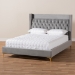 Baxton Studio Valery Modern and Contemporary Dark Gray Velvet Fabric Upholstered Queen Size Platform Bed with Gold-Finished Legs - BSOBBT6740-Dark Grey-Queen