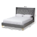 Baxton Studio Valery Modern and Contemporary Dark Gray Velvet Fabric Upholstered Queen Size Platform Bed with Gold-Finished Legs - BSOBBT6740-Dark Grey-Queen
