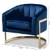 Baxton Studio Tomasso Glam Royal Blue Velvet Fabric Upholstered Gold-Finished Lounge Chair - BSOTSF7707-Dark Royal Blue/Gold-CC