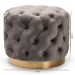 Baxton Studio Valeria Glam Gray Velvet Fabric Upholstered Gold-Finished Button Tufted Ottoman - BSOTSFOT030-Slate Grey/Gold-Otto