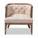 Baxton Studio Esme French Provincial Beige Linen Fabric Upholstered and White-Washed Oak Wood Accent Barrel Chair - BSOTSF9911-Beige/Natural Oak-CC