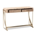 Baxton Studio Lafoy Modern and Contemporary Natural Brown Finished Wood and Gold Finished 2-Drawer Console Table - BSOFJ2A034-Light Brown-Console