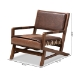 Baxton Studio Rovelyn Rustic Brown Faux Leather Upholstered Walnut Finished Wood Lounge Chair - BSORovelyn-Dark Brown/Walnut-CC