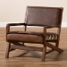 Baxton Studio Rovelyn Rustic Brown Faux Leather Upholstered Walnut Finished Wood Lounge Chair - BSORovelyn-Dark Brown/Walnut-CC