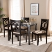 Baxton Studio Lenoir Modern and Contemporary Sand Fabric Upholstered Espresso Brown Finished Wood 5-Piece Dining Set - BSORH315C-Sand/Dark Brown-5PC Dining Set