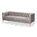 Baxton Studio Zanetta Glam and Luxe Gray Velvet Upholstered Gold Finished Sofa - BSOTSF-7723-Grey/Gold-SF