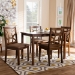 Baxton Studio Abilene Mid-Century Light Brown Fabric Upholstered and Walnut Brown Finished 5-Piece Wood Dining Set - BSORH3010C-Walnut/Light Brown Dining Set