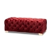 Baxton Studio Avara Glam and Luxe Burgundy Velvet Fabric Upholstered Gold Finished Button Tufted Bench Ottoman