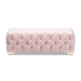 Baxton Studio Avara Glam and Luxe Light Pink Velvet Fabric Upholstered Gold Finished Button Tufted Bench Ottoman - BSOTSFOT028-Light Pink/Gold-Otto