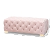 Baxton Studio Avara Glam and Luxe Light Pink Velvet Fabric Upholstered Gold Finished Button Tufted Bench Ottoman - BSOTSFOT028-Light Pink/Gold-Otto