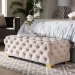 Baxton Studio Avara Glam and Luxe Light Beige Velvet Fabric Upholstered Gold Finished Button Tufted Bench Ottoman - BSOTSFOT028-Light Beige/Gold-Otto