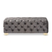 Baxton Studio Avara Glam and Luxe Gray Velvet Fabric Upholstered Gold Finished Button Tufted Bench Ottoman - BSOTSFOT028-Slate Grey/Gold-Otto