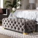 Baxton Studio Avara Glam and Luxe Gray Velvet Fabric Upholstered Gold Finished Button Tufted Bench Ottoman - BSOTSFOT028-Slate Grey/Gold-Otto