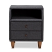 Baxton Studio Claverie Mid-Century Modern Charcoal Fabric Upholstered 2-Drawer Wood Nightstand - BSOBBT3157-Dark Grey-NS