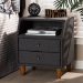Baxton Studio Claverie Mid-Century Modern Charcoal Fabric Upholstered 2-Drawer Wood Nightstand - BSOBBT3157-Dark Grey-NS