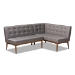 Baxton Studio Arvid Mid-Century Modern Gray Fabric Upholstered 2-Piece Wood Dining Corner Sofa Bench