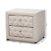 Baxton Studio Lepine Modern and Contemporary Light Beige Fabric Upholstered 2-Drawer Wood Nightstand - BSOBBT3164-Light Beige-NS
