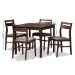 Baxton Studio Lovy Modern and Contemporary Gray Fabric Upholstered Dark Walnut-Finished 5-Piece Wood Dining Set - BSOLovy Dining Set-Grey/Dark Walnut