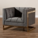 Baxton Studio Ambra Glam and Luxe Grey Velvet Fabric Upholstered and Button Tufted Armchair with Gold-Tone Frame - BSOTSF-5507-Grey/Gold-CC