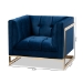 Baxton Studio Ambra Glam and Luxe Navy Blue Velvet Fabric Upholstered and Button Tufted Armchair with Gold-Tone Frame - BSOTSF-5507-Navy/Gold-CC