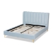 Baxton Studio Saverio Glam and Luxe Light Blue Velvet Fabric Upholstered Queen Size Platform Bed with Gold-Tone Legs - BSOBBT6765-Light Blue-Queen
