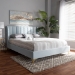 Baxton Studio Saverio Glam and Luxe Light Blue Velvet Fabric Upholstered Queen Size Platform Bed with Gold-Tone Legs - BSOBBT6765-Light Blue-Queen