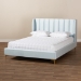 Baxton Studio Saverio Glam and Luxe Light Blue Velvet Fabric Upholstered Queen Size Platform Bed with Gold-Tone Legs - BSOBBT6765-Light Blue-Queen