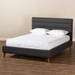 Baxton Studio Erlend Mid-Century Modern Dark Grey Fabric Upholstered King Size Platform Bed - BSOBBT6803-Dark Grey-King