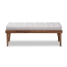 Baxton Studio Linus Mid-Century Modern Greyish Beige Fabric Upholstered and Button Tufted Wood Bench - BSOBBT5363-Greyish Beige-Bench