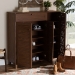 Baxton Studio Coolidge Modern and Contemporary Walnut Finished 11-Shelf Wood Shoe Storage Cabinet with Drawer - BSOFP-05LV-Walnut