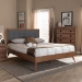 Baxton Studio Ines Mid-Century Modern Dark Grey Fabric Upholstered Walnut Brown Finished Wood King Size Platform Bed - BSOInes-Dark Grey/Ash Walnut-King
